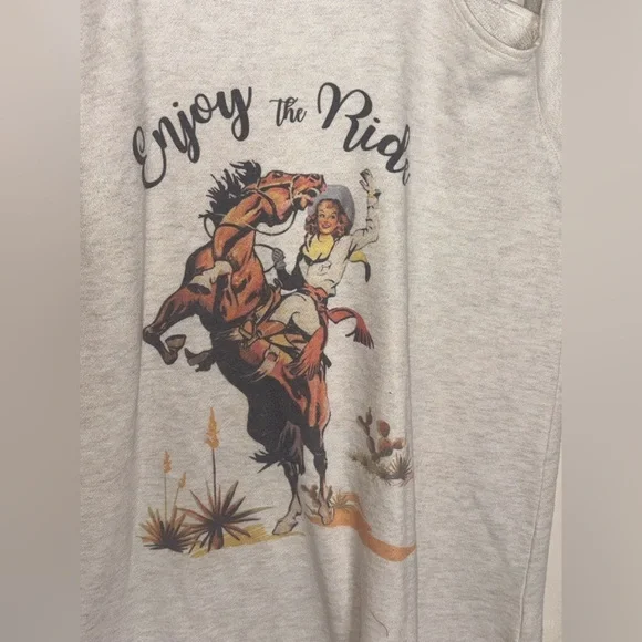 Phil Love Cowboy print Thermal short sleeve Cold Shoulder top Medium​ - Picture 5 of 9